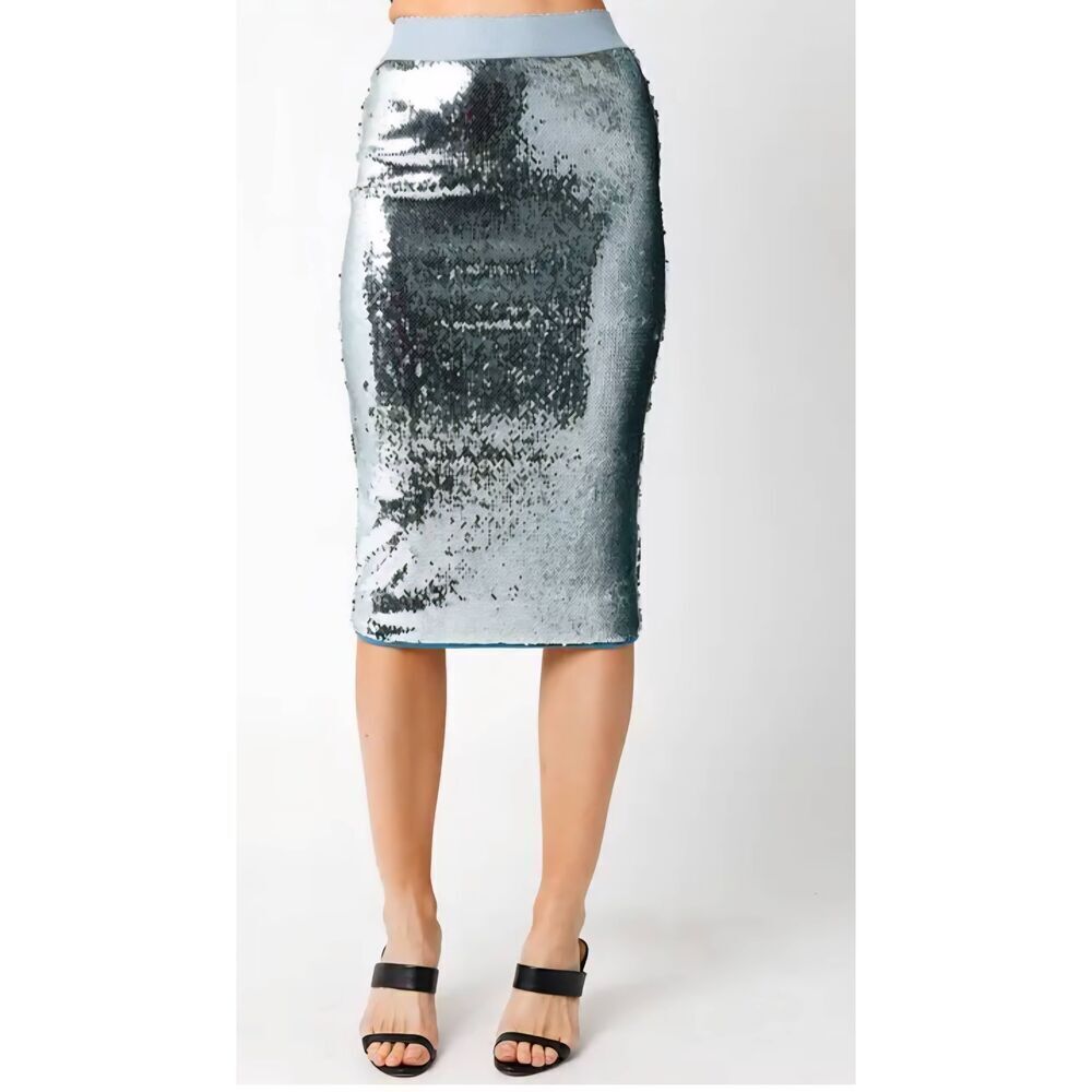 Olivaceous Sequin Mini Skirt, Teal, Two Way Back Zipper w/Slit, NWOT, S